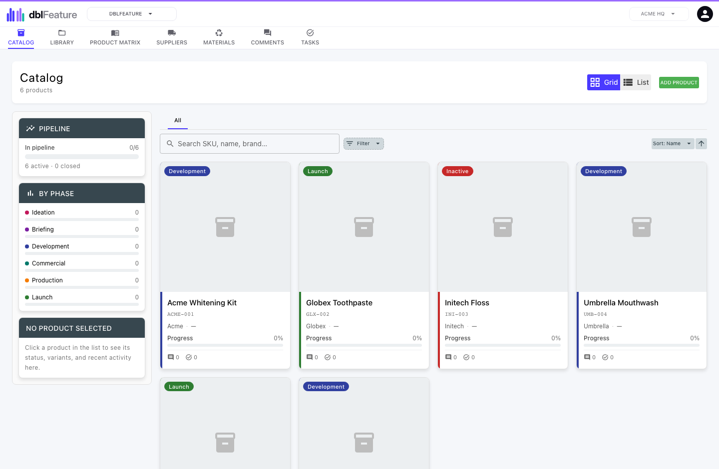 dblFeature dashboard