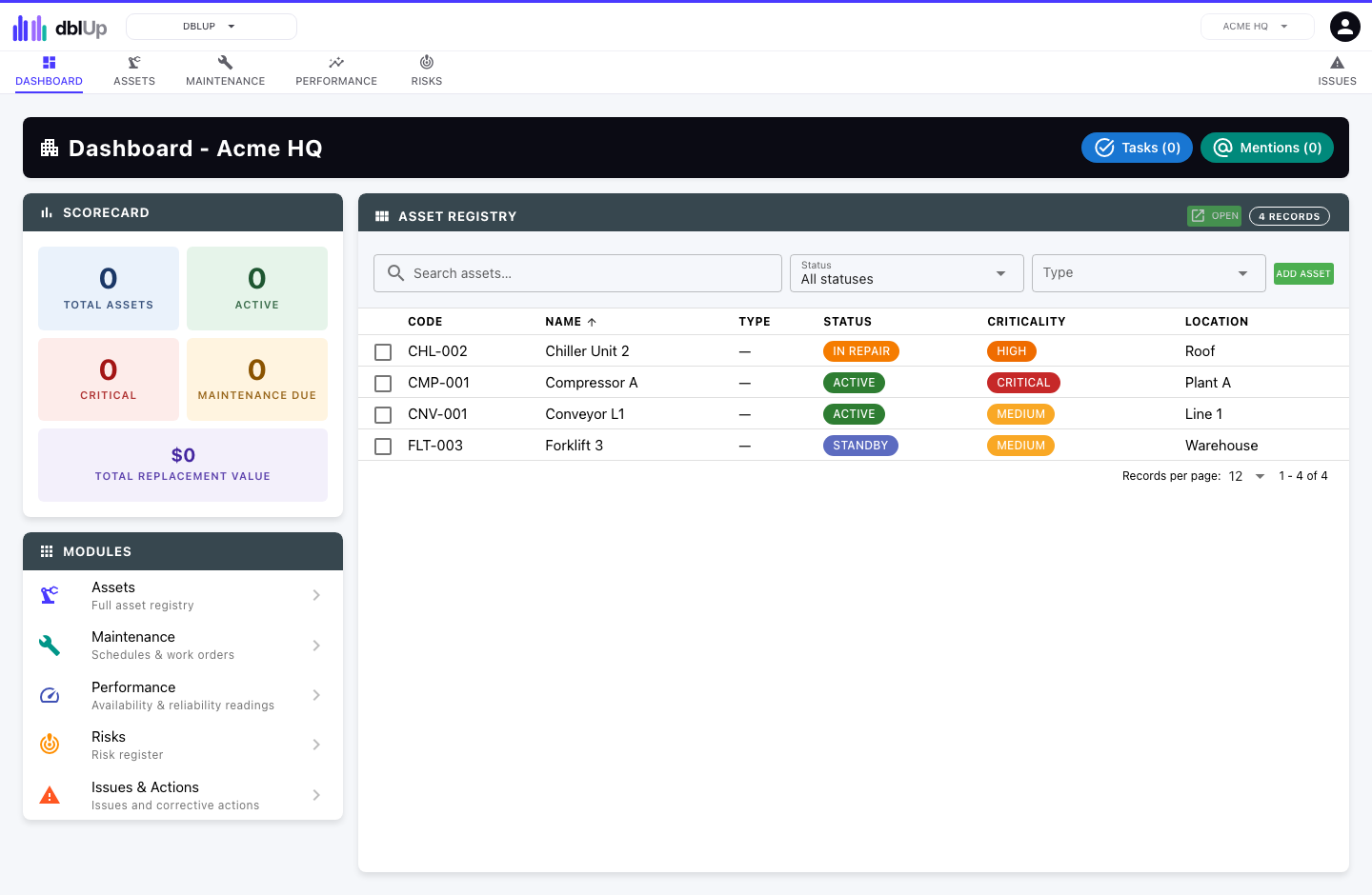 dblUp dashboard